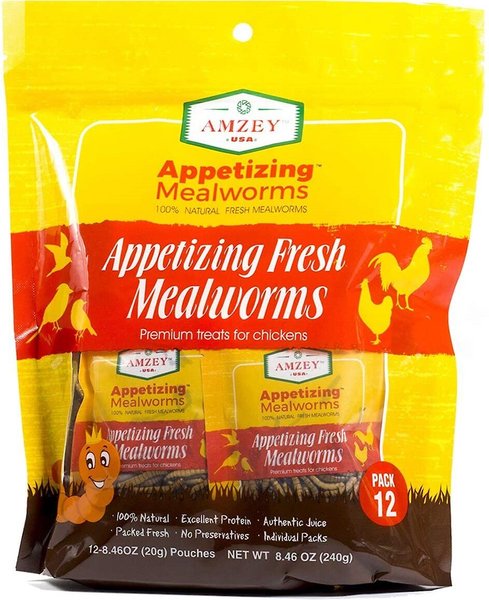 Amzey Appetizing Fresh Mealworms Treats， 8.46-oz bag， 12 count