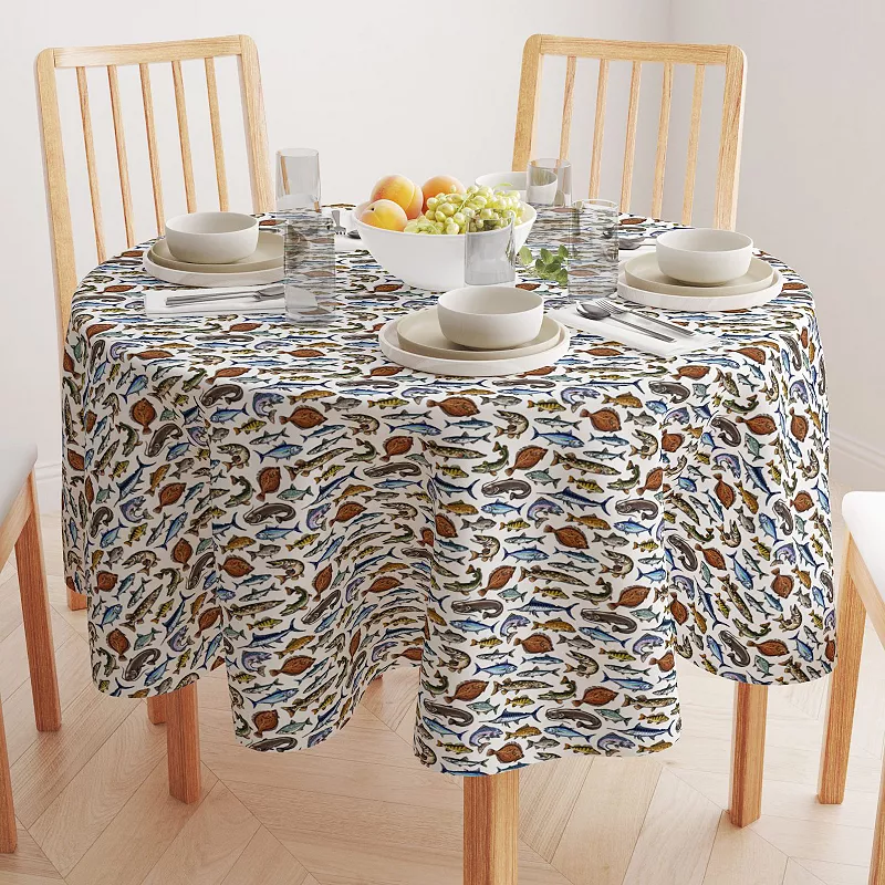 Round Tablecloth， 100% Polyester， 90 Round， Fresh Catch