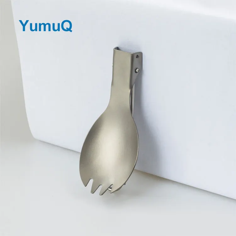 YumuQ 2 In 1 14.5cm Weight 17g Folding Titanium Camping Cooking Utensil Set For Outdoor Hiking Travel