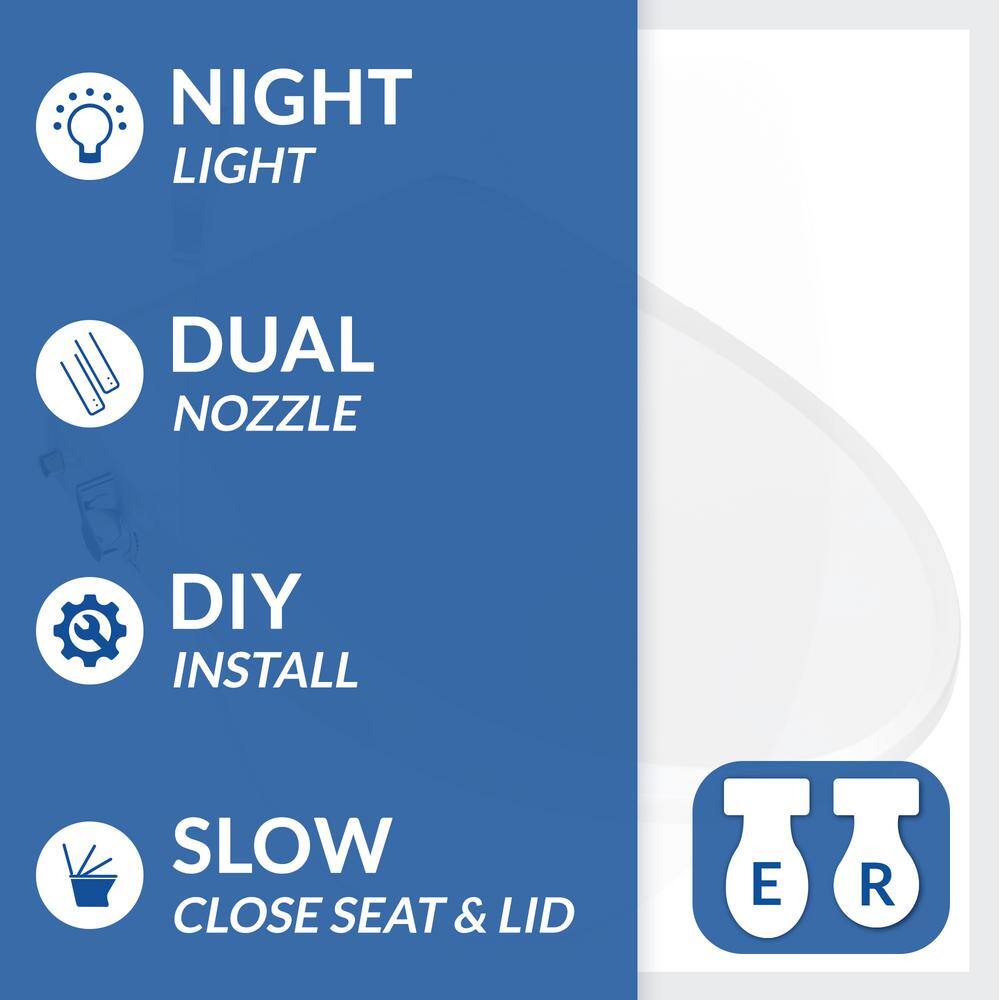 BEMIS Removable Non-Electric Slow Close Plastic Bidet Seat for Round Toilets in White with Dual-Nozzle and Night Light HD-5000R