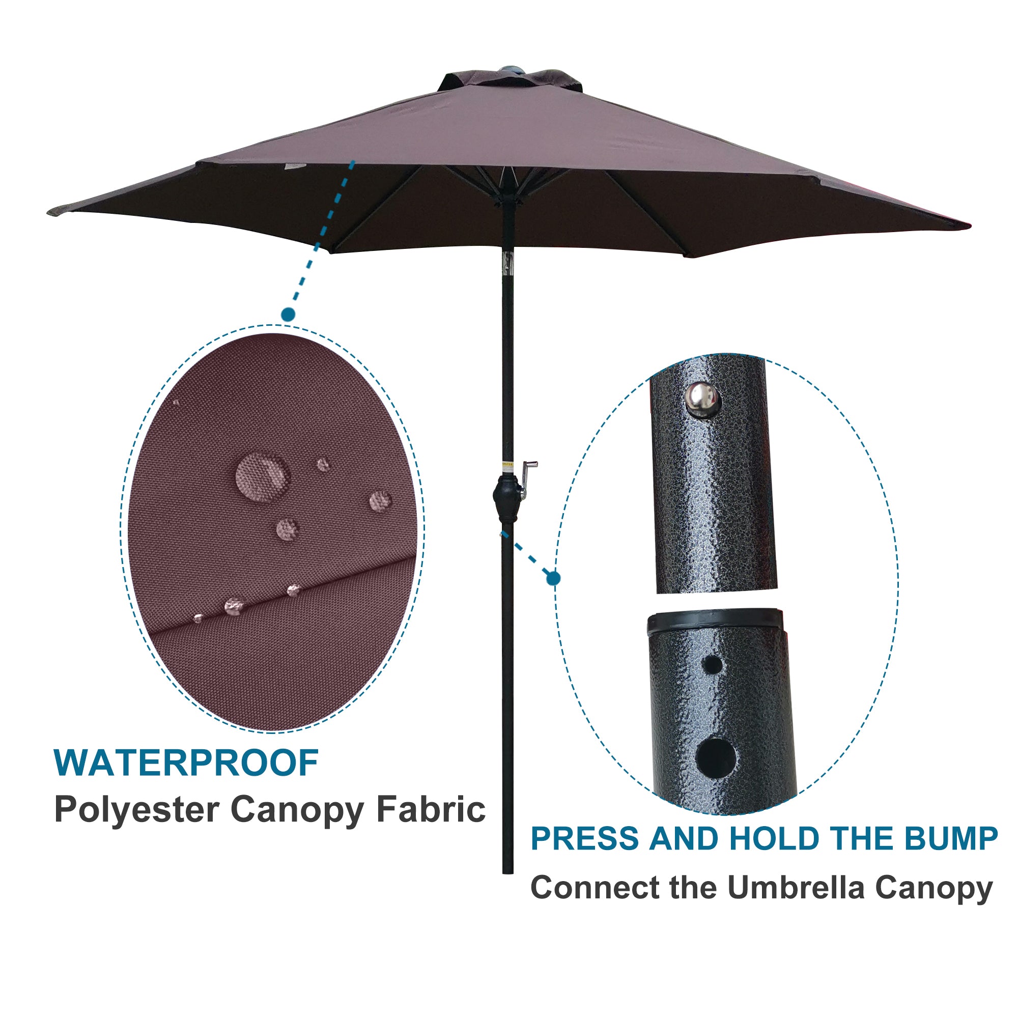 9ft Outdoor Umbrella Patio Market Table Umbrella Garden Umbrella with Push Button Tilt and Crank, 6 Sturdy Ribs, Coffee Market Umbrellas for Garden, Deck, Backyard and Pool