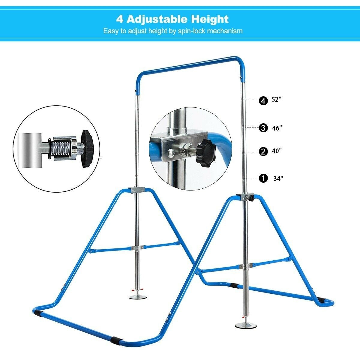 Costzon Expandable Gymnastics Training Bar,3 to 4.5 FT Height Adjustable Junior Horizontal Kip Bar