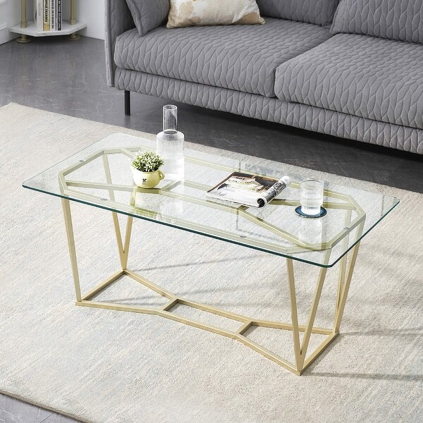 Ivinta Modern Glass Coffee Table for Living Room，Gold Finish 57GS