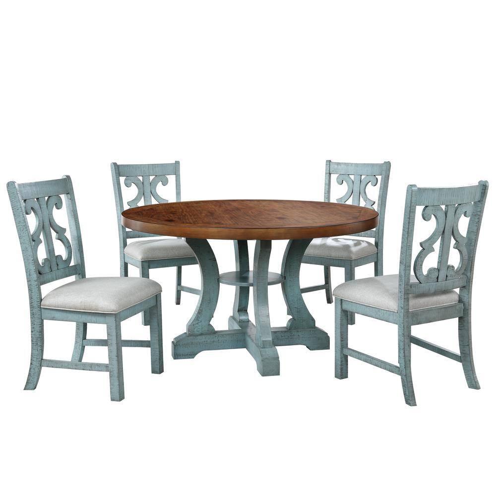 Furniture of America Wicks 5-Piece Antique Light Blue and Dark Oak Dining Set IDF-3417LB-RT-5PC