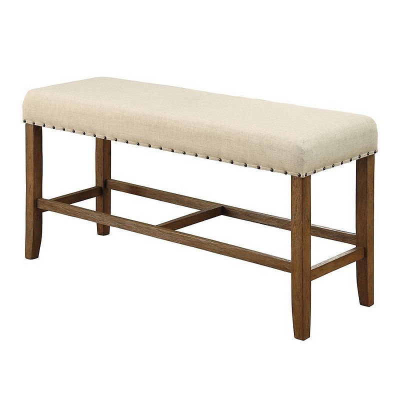 Sania Rustic Counter Height Bench In Ivory Linen