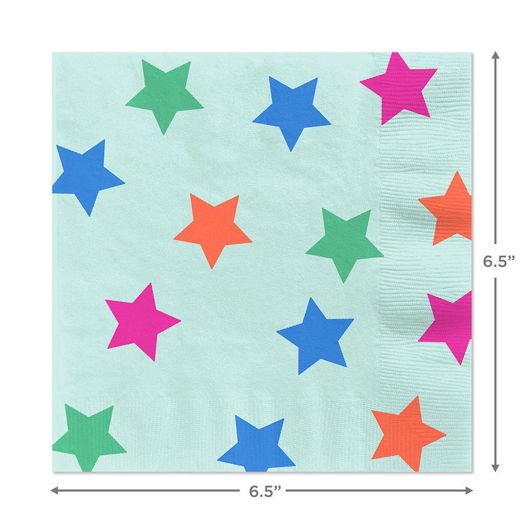 Hallmark  Colorful Stars on Aqua Dinner Napkins, Set of 16