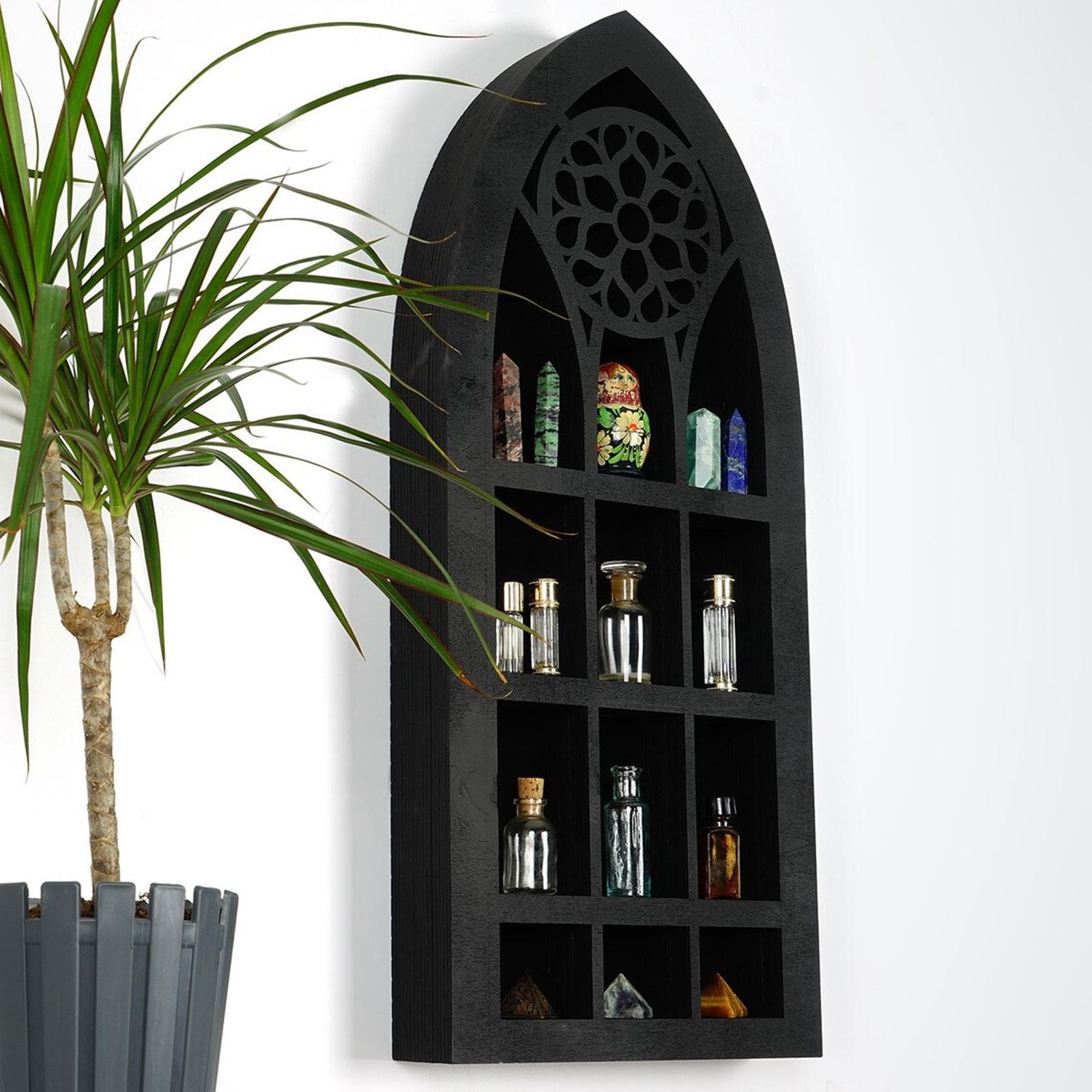 Wall Display Shelf for Collectibles Modern Church Window Design Small Wooden Shelf for Wall Figurine Display Shelf for Bathroom Living Room