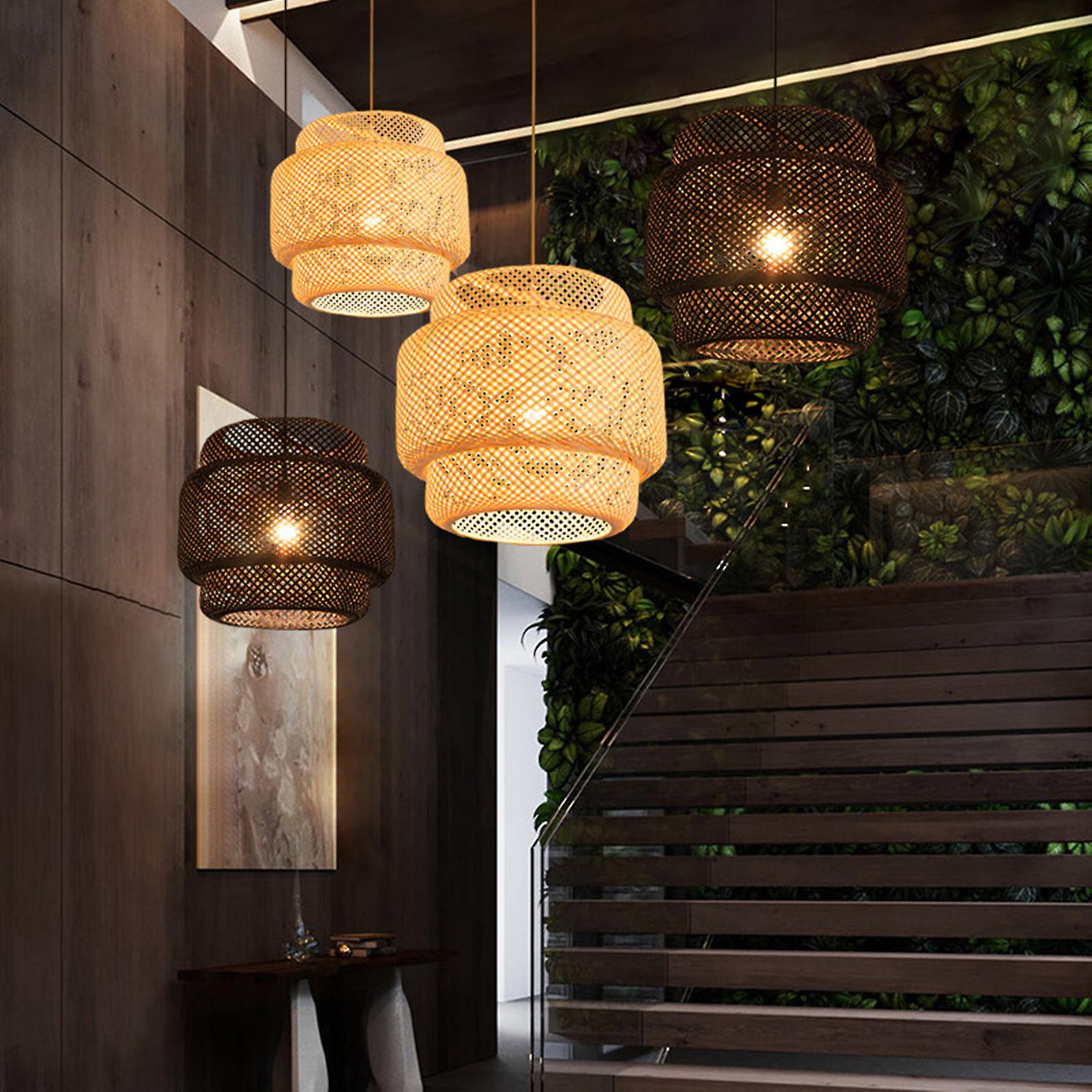 2-pack Handcrafted Bamboo Ceiling Pendant Light Hanging Cafe Lamp For Hotel