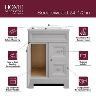 Home Decorators Collection Sedgewood 24.5 in. W x 18.8 in. D x 34.4 in. H Freestanding Bath Vanity in Dove Gray with Arctic Solid Surface Top PPLNKDVR24D