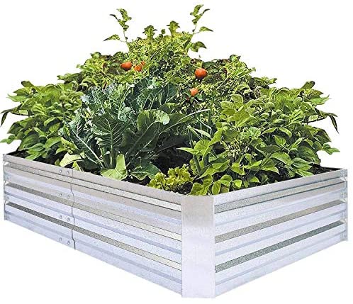 FOYUEE Galvanized Raised Garden Beds for Vegetables Large Metal Planter Box Steel Kit Flower Herb, 8x4x1ft