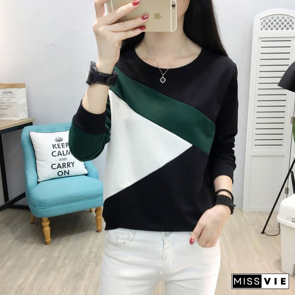 Long Sleeve T Shirt Women Tshirt Patchwork Plus Size T-Shirt Women Tops Autumn And Winter Tee Shirt Femme Camisetas Mujer