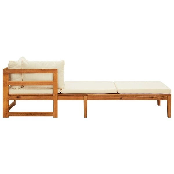 2 pcs Sun Loungers with Cream White Cushions Acacia Wood for Patio - Overstock - 35911037