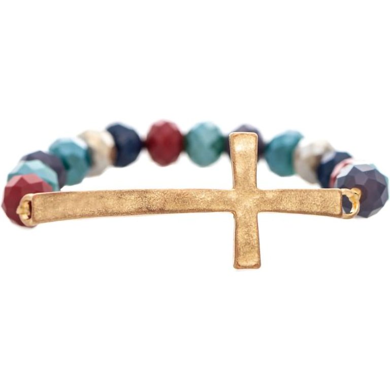 Rain  Gold Side Cross Multicolor Glass Bead Bracelet