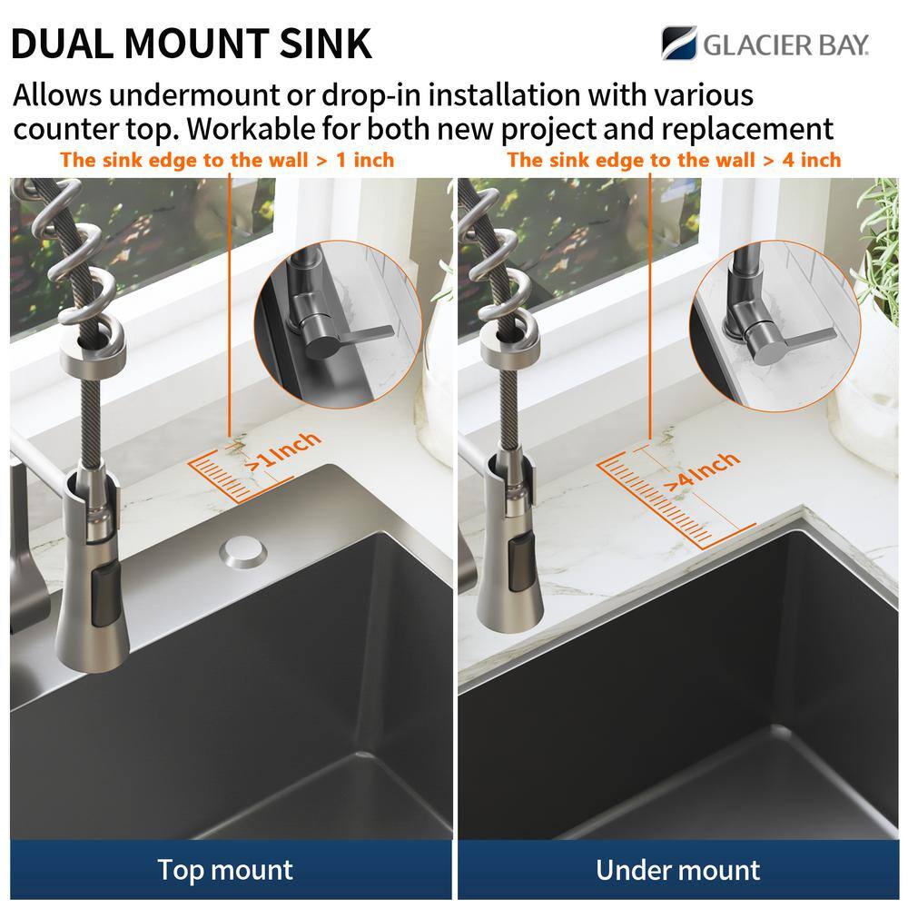 Glacier Bay 30 in. Gunmetal Black Stainless Steel Drop-inUndermount Single Bowl Kitchen Sink with Accessories ACS3022A1T