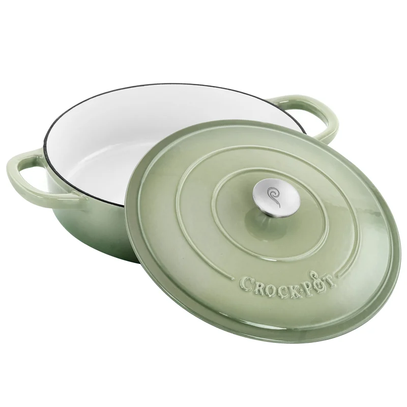 Crock-Pot Artisan 5 Qt. Round Pistachio Green Enameled Cast Iron Braiser Pan with Self Basting Lid