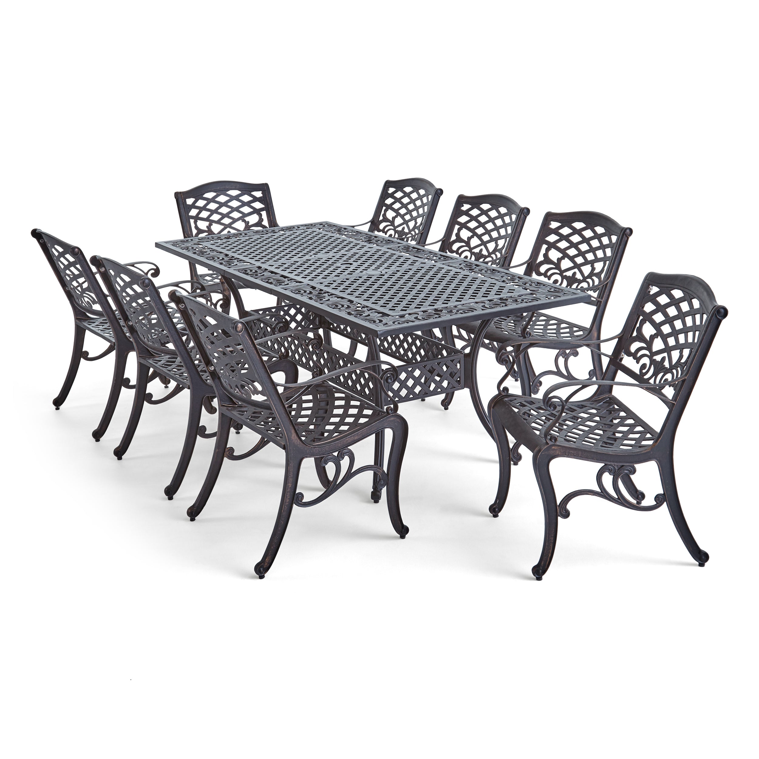 Honolulu 8-Seater Outdoor Cast Aluminum Dining Set with Expandable Table