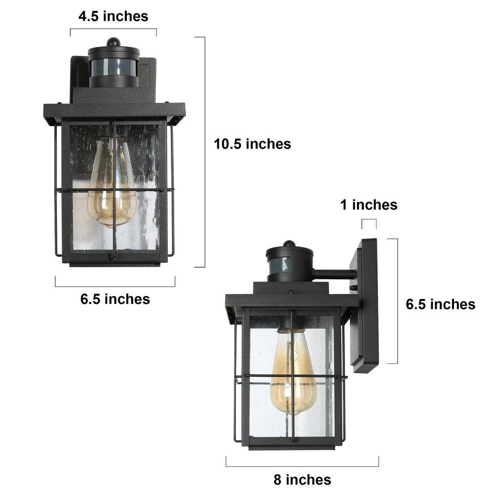 LNC Modern Black Motion Sensing Outdoor Sconce with Seeded Glass Shade Farmhouse 1-Light Front Door Wall Lantern (2-Pack) EV26JRHD1745DG8