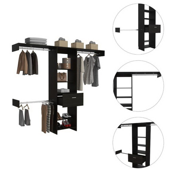 Calveston 1 Drawer 4 Shelf Closet System Black Wen...