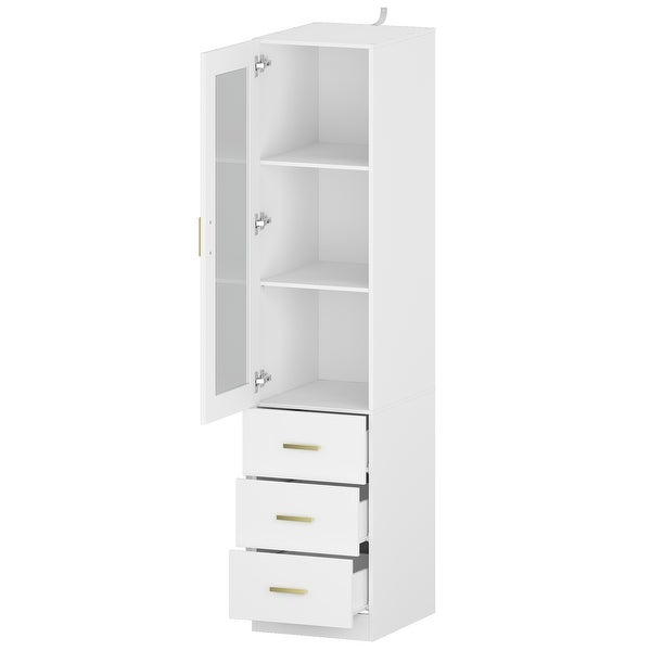 70.9H Combo Chest Dresser Storage Cabinet with Glass Door White - - 37904444