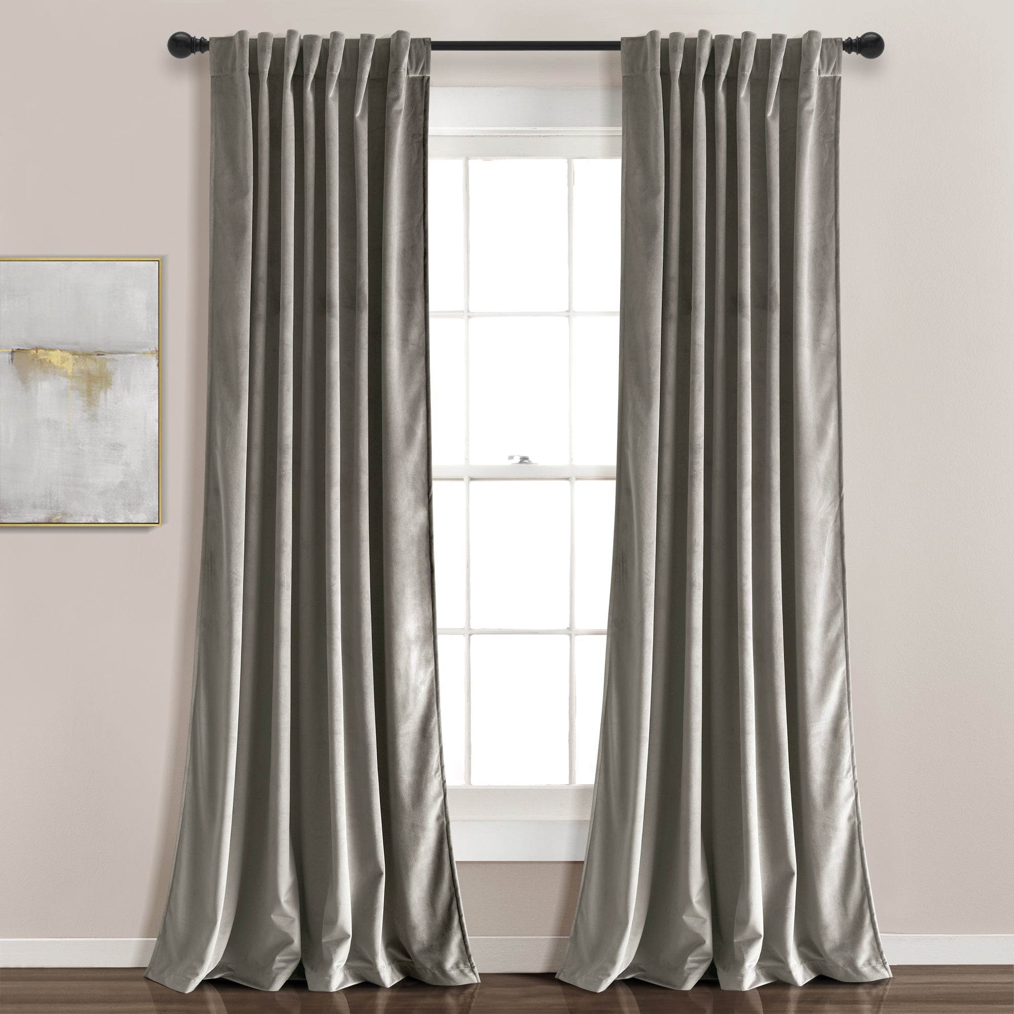 Prima Velvet Solid Back Tab Rod Pocket Light Filtering Window Curtain Panel Set