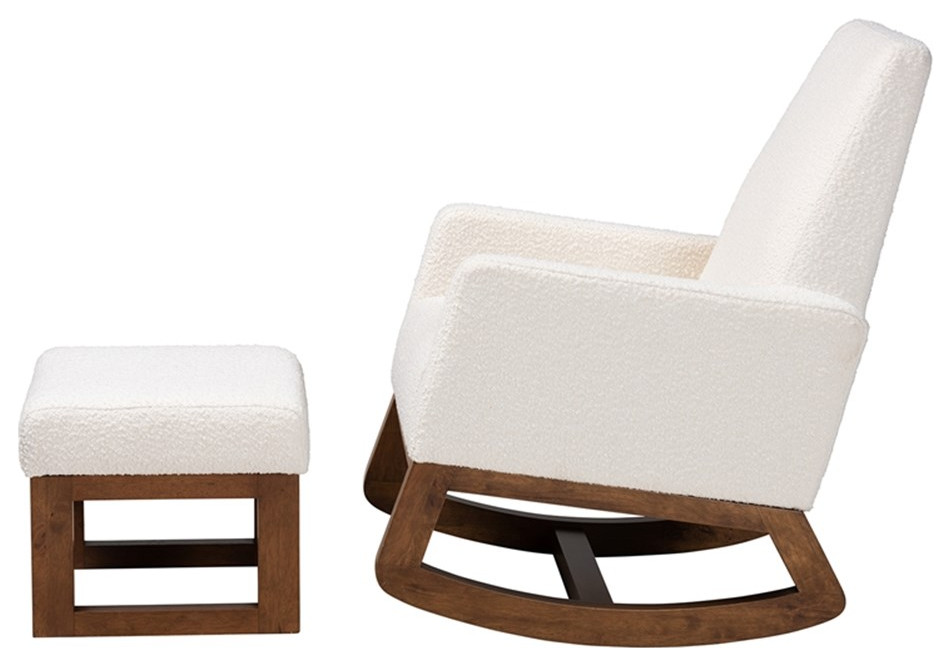 Baxton Studio Yashiya White Upholstered Brown Wood 2 Piece Chair and Ottoman Set   Transitional   Armchairs And Accent Chairs   by Homesquare  Houzz