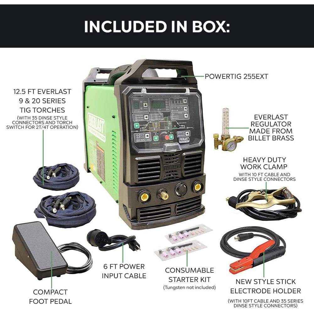 Everlast 325 Amp PowerTIG 325LX IGBT Digital Inverter ACDC StickTIG Welder with High Frequency and Lift TIG Start 240V PowerTIG 325EXT