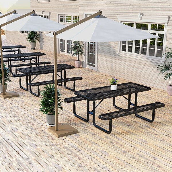 Outdoor Picnic Table and Bench Set for 8 Person with Seats and Mesh Grid