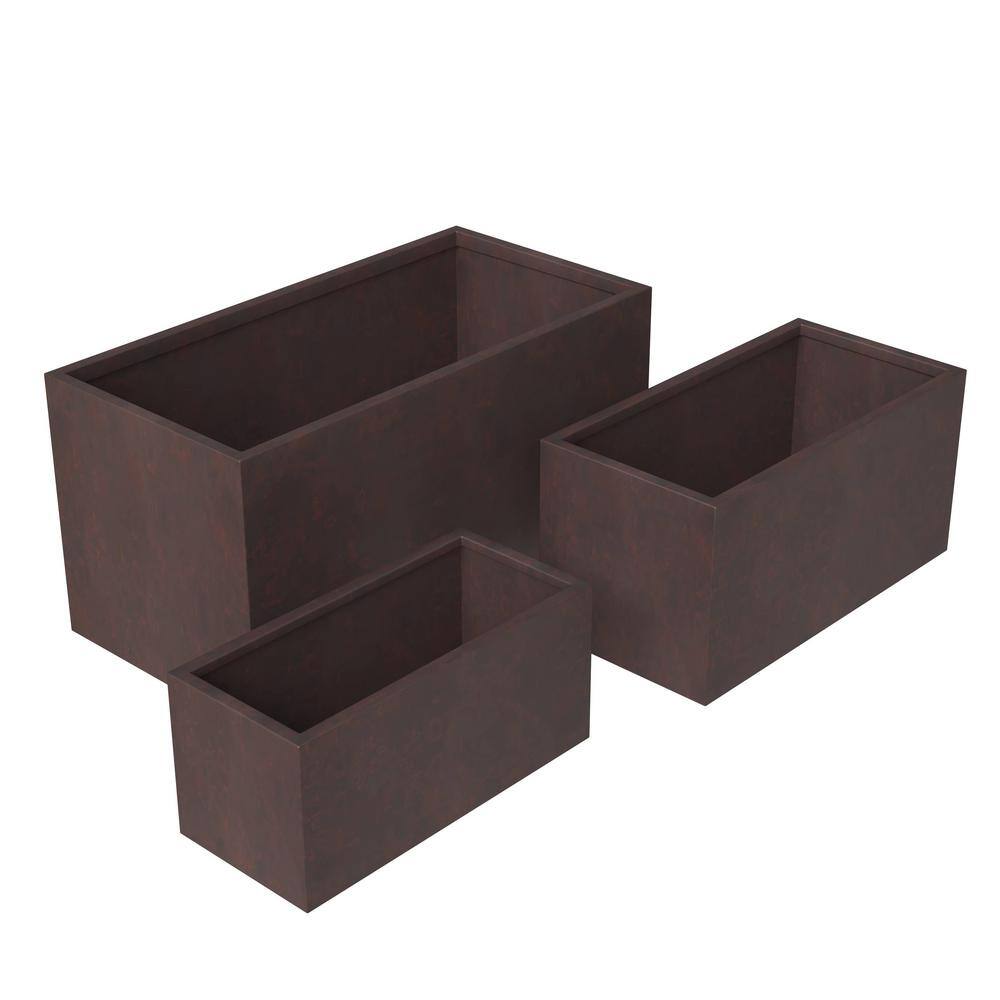 Leisuremod Bloom 3-Piece Fiberstone and MGO Clay Planter Set Modern Rectangular Planter Pot for Indoor and Outdoor (Brown) BP9-12-16BR