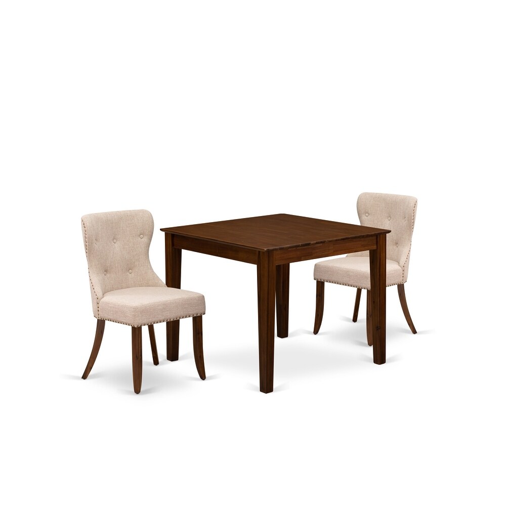 East West Furniture Dining Set  a Square Dining Table and Parson Kitchen Chairs  Antique Walnut(Pieces Options)