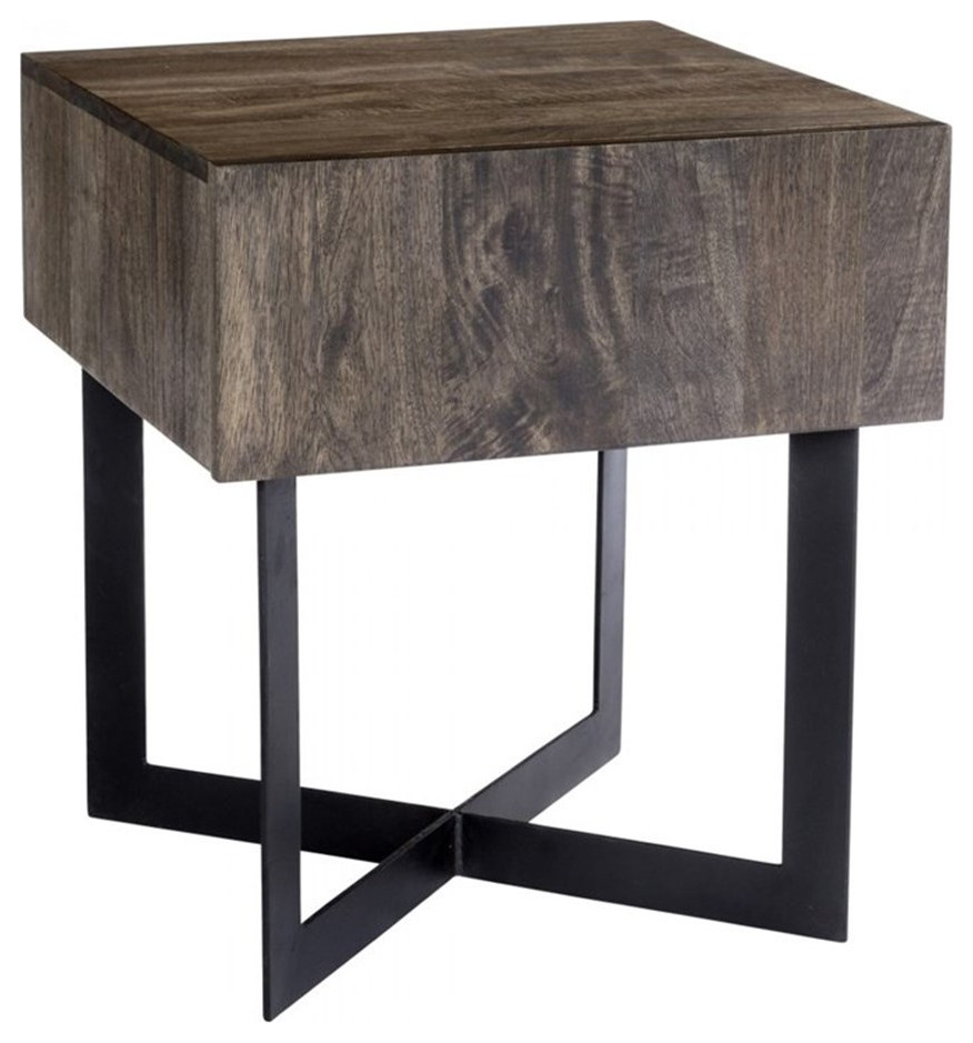 Home Square Mango Wood and Iron Side Table in Natural   Set of 2   Industrial   Side Tables And End Tables   by Homesquare  Houzz