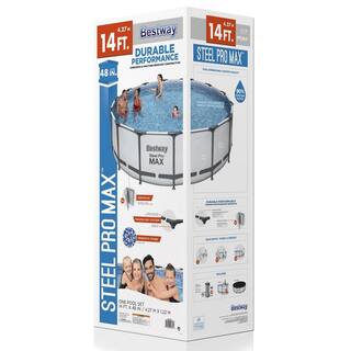 Bestway Steel Pro MAX 168 in. Round 48 in. D Above Ground Swimming Metal Frame Pool Set 5613HE-BW