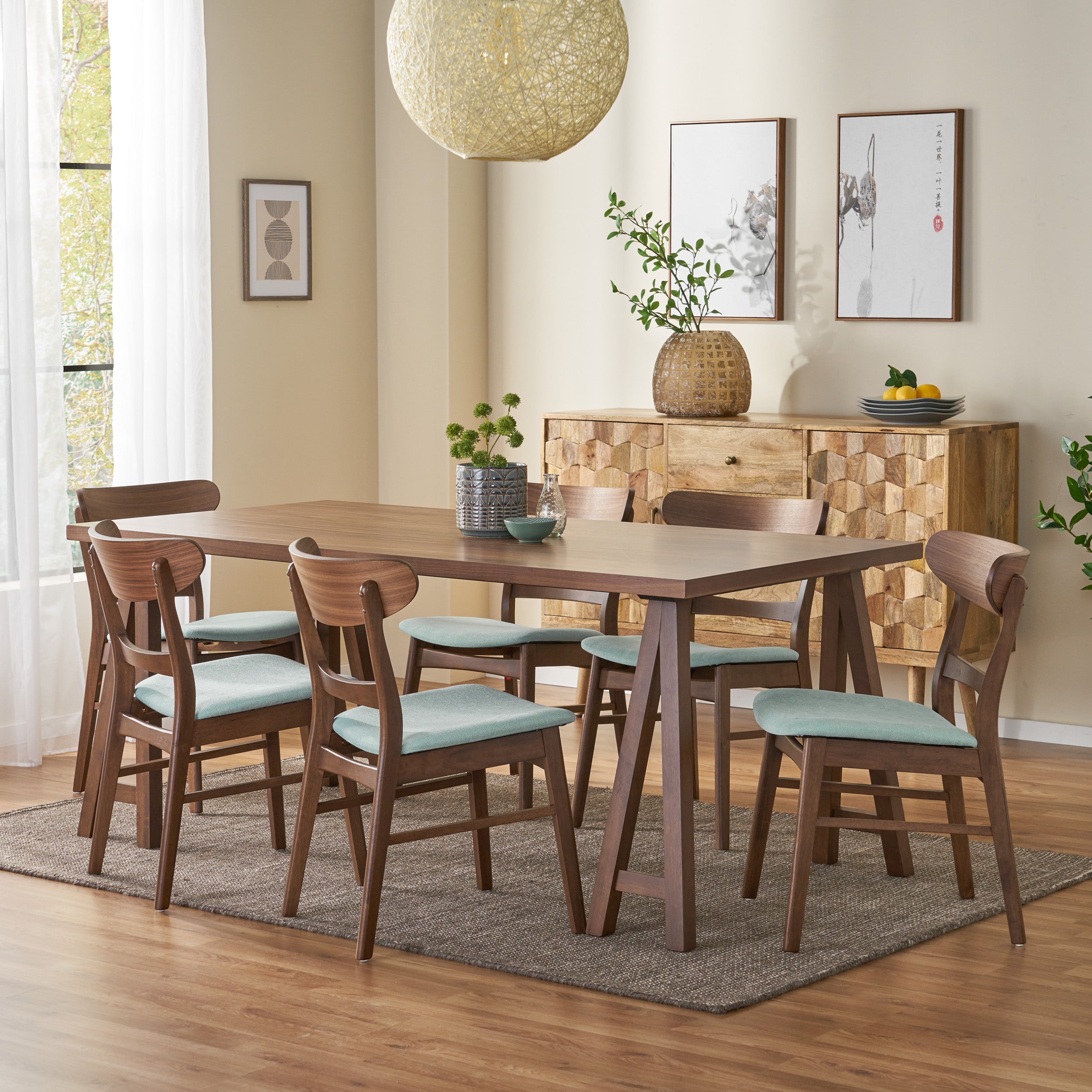 Randal Mid-Century Modern 7 Piece Dining Set