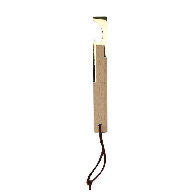 8.5 Gold and Wooden Classic Lever Metal Bottle Opener with Vegan Leather Cord