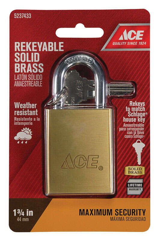 Ace 2-3/16 in. H X 1-3/4 in. W X 3/4 in. L Brass Double Ball Locking Padlock