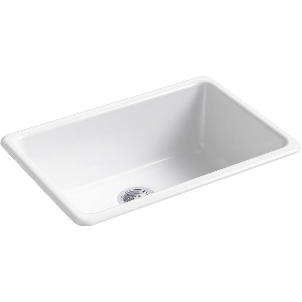 KOHLER IronTones White Cast Iron 27 in. Single Bowl Top-MountUndermount Kitchen Sink K-5708-0