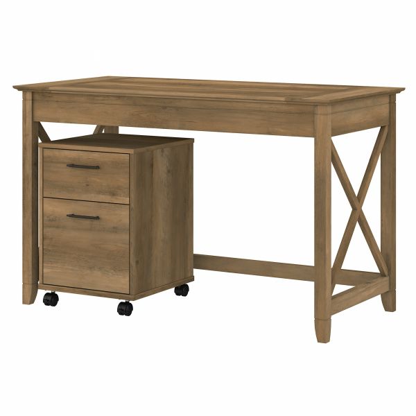 Bush Furniture Key West 48W Writing Desk with 2 Drawer Mobile File Cabinet in Reclaimed Pine