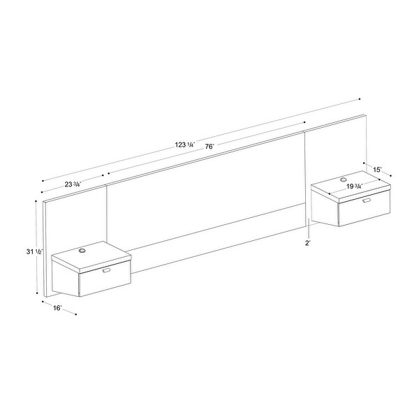 Prepac Series 9 Designer Floating King Headboard with Nightstands - - 21895148