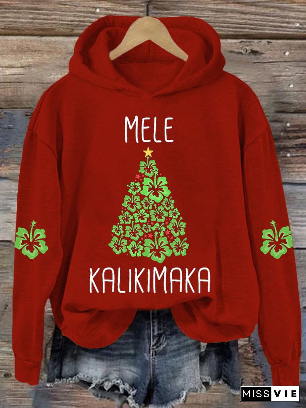 Women's Hawaiian Christmas Mele Kalikimaka Hibiscus Hoodie