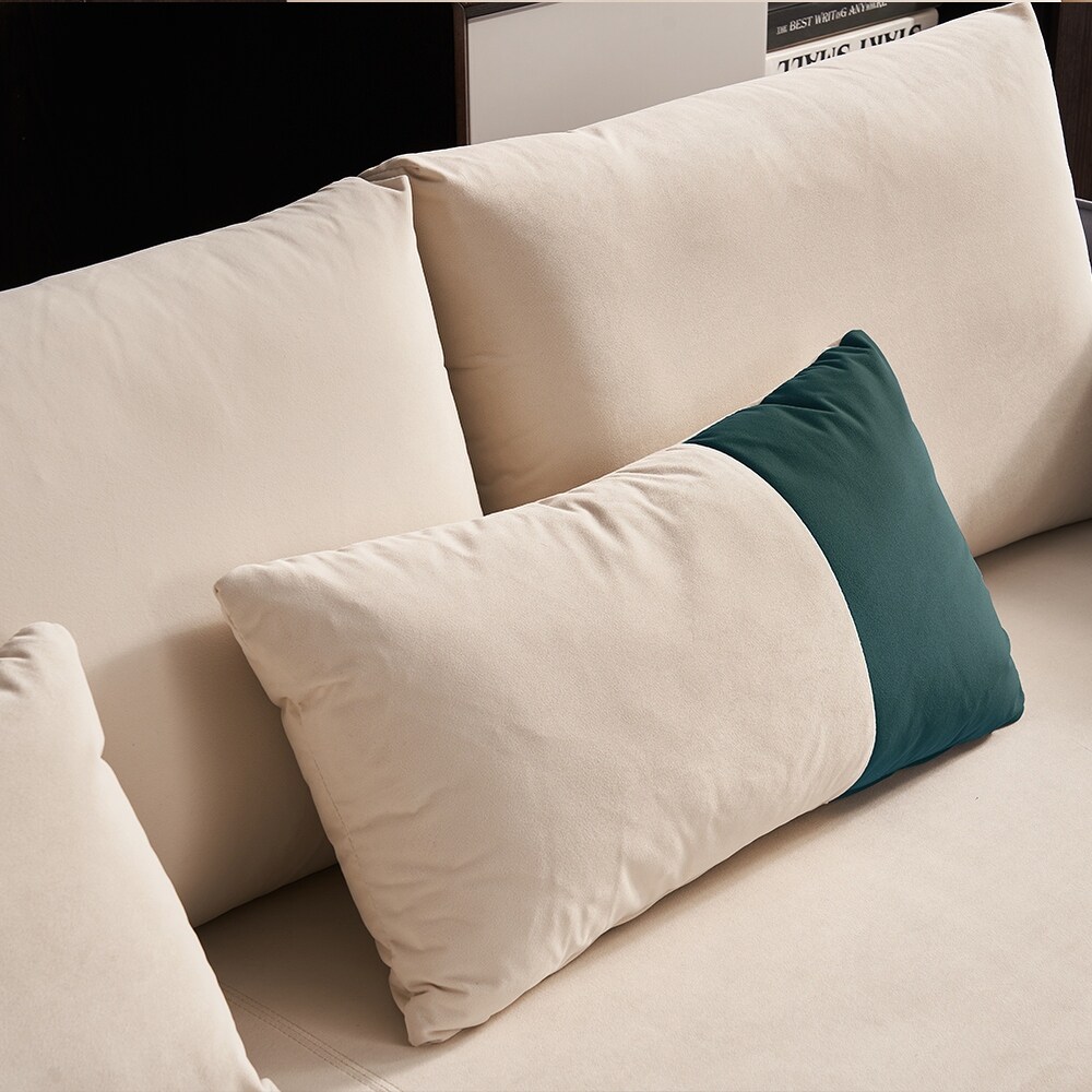 Modern Fabric 3 Seat Sofa with Two Pillows and Metal Legs