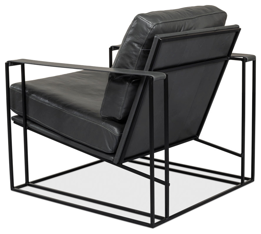 Oryan Black Leather Accent Chair Metal Frame   Contemporary   Armchairs And Accent Chairs   by Sideboards and Things  Houzz