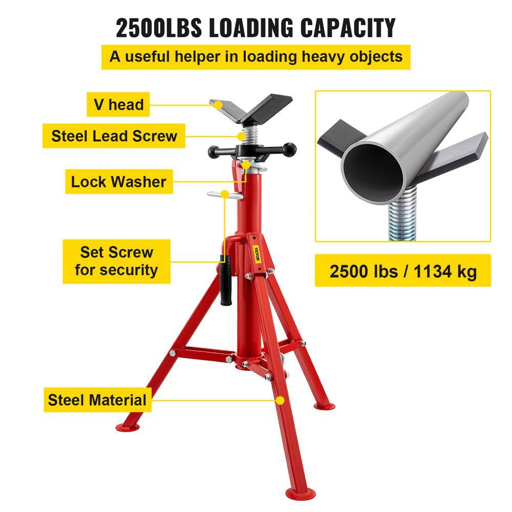 VEVOR V Head Pipe Stand 18 in. to 12 in. Capacity Adjustable Height 24 in. to 42 in. Pipe Jack Stands 2500 lbs. Load Capacity GJ1107BGJ-VX00001V0