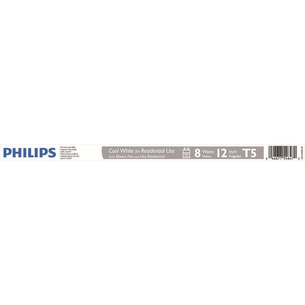 Philips 8-Watt 12 in. Linear T5 Fluorescent Tube Light Bulb Cool White (4100K) (1-Pack) 546473