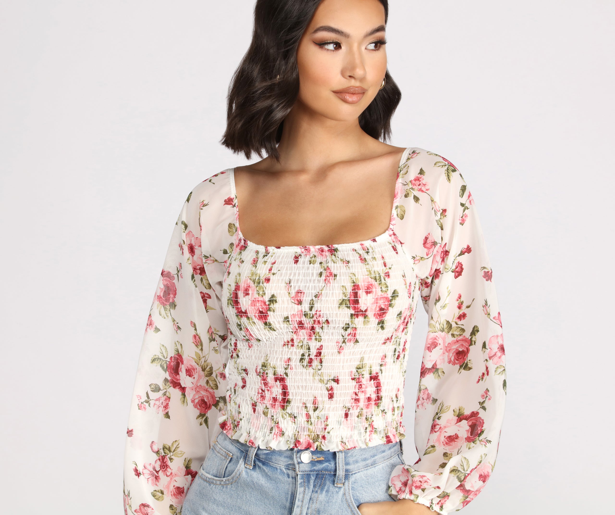 Off The Shoulder Floral Smocked Top