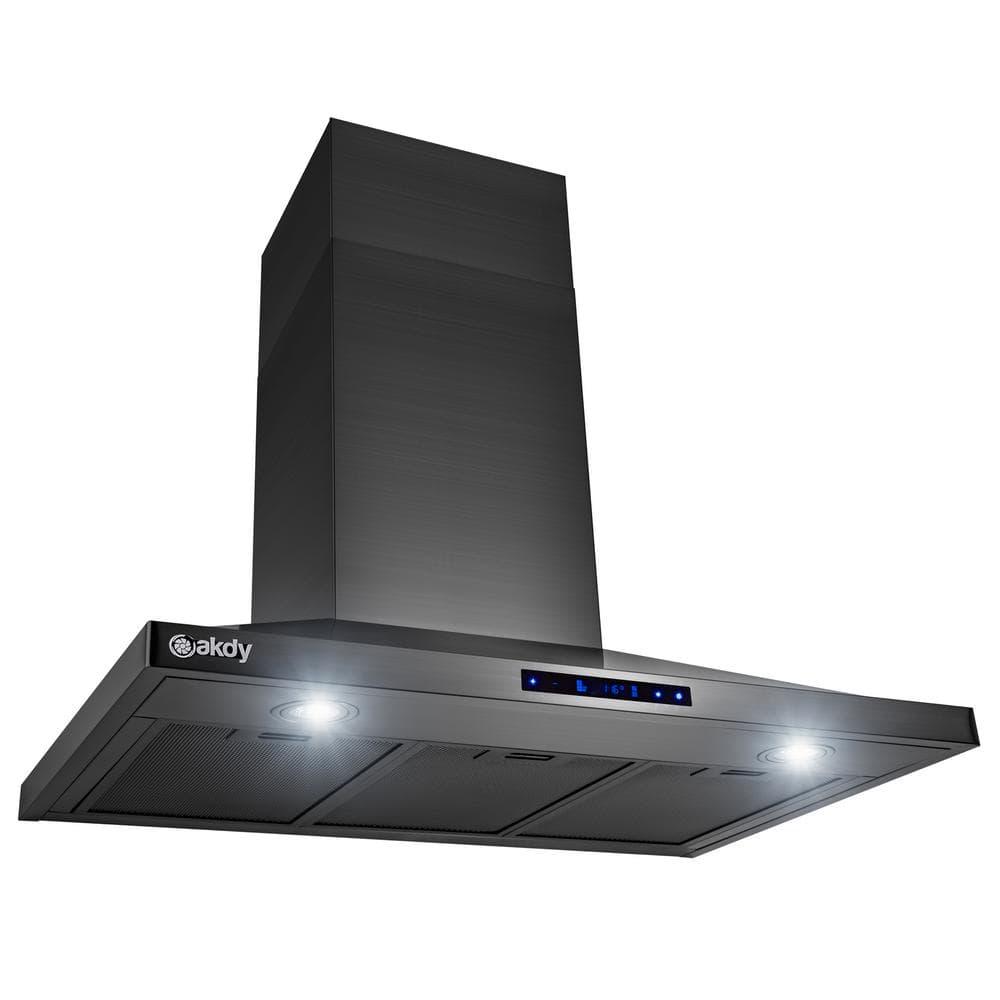 AKDY 36 in 350 CFM Convertible Wall Mount Kitchen Range Hood with LED Lights in Black Stainless Steel