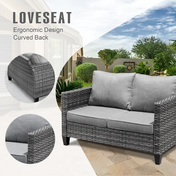 HOOOWOOO Outdoor Patio Furniture Wicker Loveseat Sofa