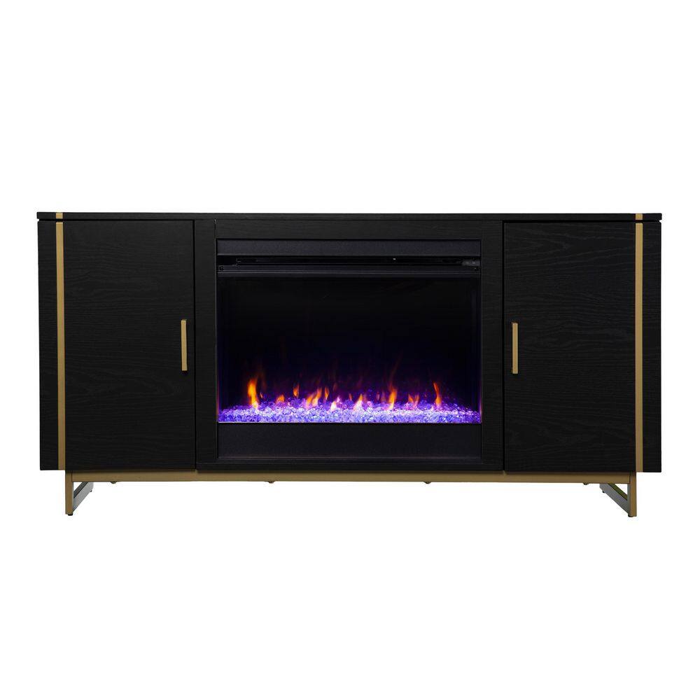 SEI FURNITURE Biddenham 54 in. Color Changing Electric Fireplace Console with Media Storage in Black HD213804