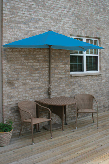 5 Piece Adena  Weather Wicker Set With off The Wall Brella   Contemporary   Outdoor Dining Sets   by Blue Star Group  Houzz