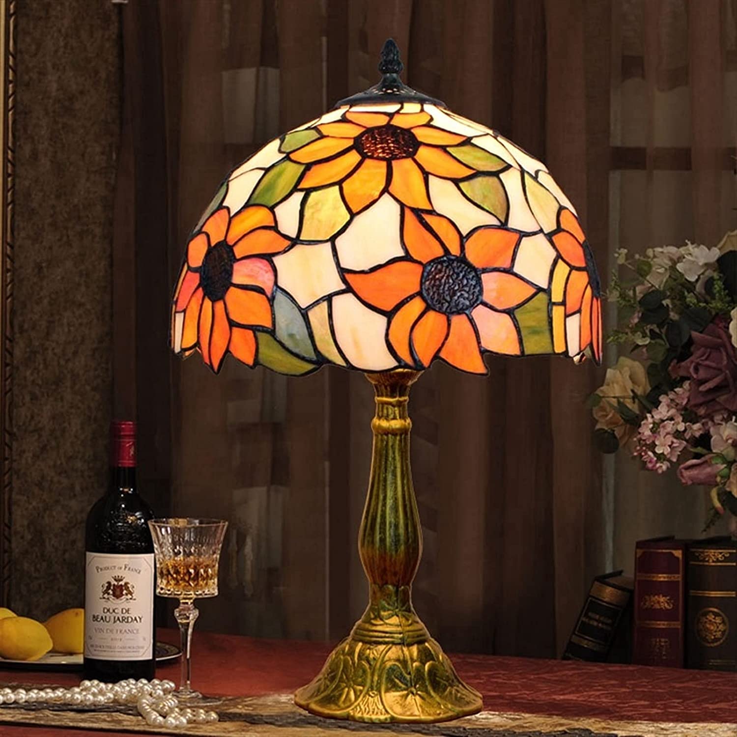 SHADY Tiffany Lamp Stained Glass Lamp Sunflower Yellow Bedroom Table Lamp Reading Desk Light for Bedside Living Room Office Dormitory Dining Room Decorate  12x12x18 Include Light Bulb