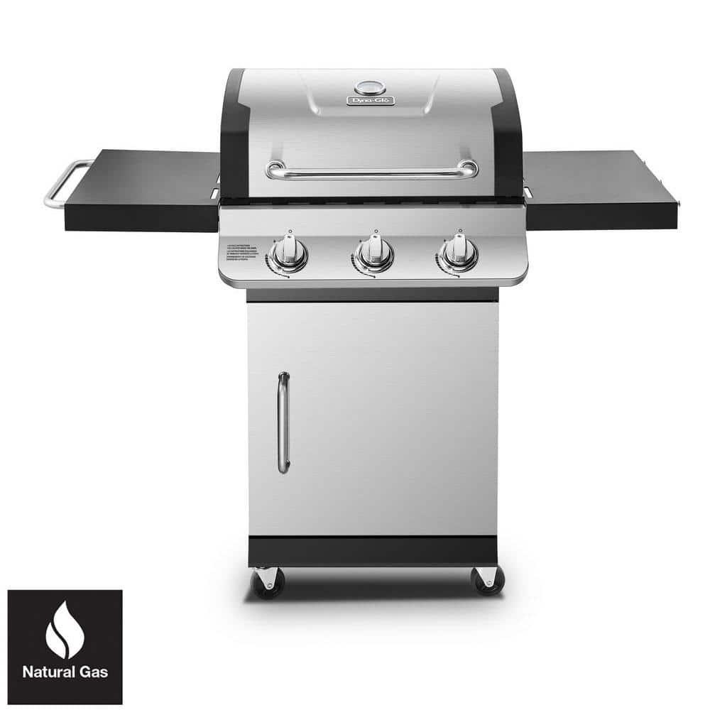 DynaGlo Premier 3Burner Natural Gas Grill in Stainless Steel with Folding Side Tables