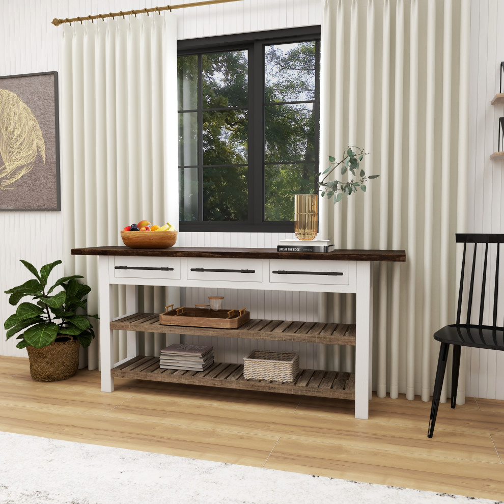 Farmhouse White Wood Console Table 46020   Farmhouse   Console Tables   by Brimfield  ampMay  Houzz